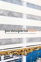 Ekru Geniş Plise Zebra Perde - Altın Varaklı 