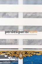 Ekru Geniş Plise Zebra Perde - Altın Varaklı 