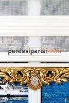 Ekru Geniş Plise Zebra Perde - Altın Varaklı 