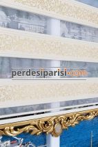 Ekru Jakar Zebra Perde - Altın Varaklı 