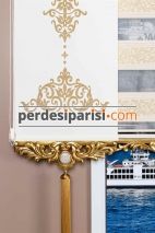 Ekru Jakar Zebra Perde - Altın Varaklı 