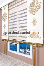 Krem Düz Zebra Perde - Altın Varaklı 