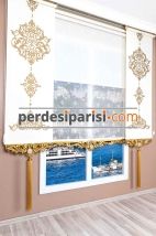 Mini Damask Çiftli Stor Perde - Altın Varaklı