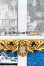Mini Damask Çiftli Stor Perde - Altın Varaklı