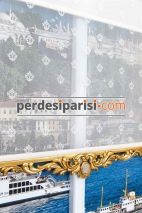Mini Damask Çiftli Stor Perde - Altın Varaklı