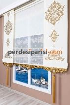 Mini Damask Çiftli Stor Perde - Altın Varaklı