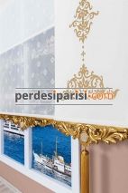 Mini Damask Çiftli Stor Perde - Altın Varaklı