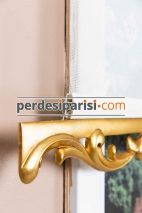 Mini Damask Çiftli Stor Perde - Altın Varaklı