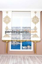 Mini Damask Çiftli Stor Perde - Altın Varaklı