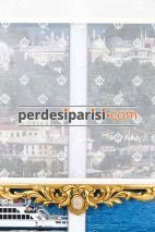 Mini Damask Çiftli Stor Perde - Altın Varaklı