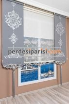 Mini Damask Çiftli Stor Perde - Gümüş Varaklı