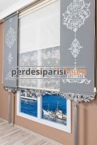 Mini Damask Çiftli Stor Perde - Gümüş Varaklı