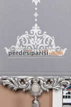 Mini Damask Çiftli Stor Perde - Gümüş Varaklı