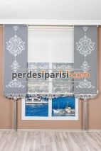 Mini Damask Çiftli Stor Perde - Gümüş Varaklı