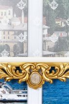 Mini Damask Çiftli Stor Perde - Altın Varaklı