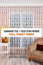 Damask Örme Tül + Düz Fon Perde (Full Paket)