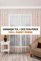 Sarmaşık Örme Tül + Düz Fon Perde (Full Paket)