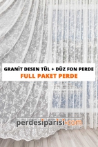 Granit Desen Tül + Düz Fon Perde (Full Paket)