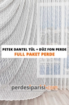 Petek Dantel Tül + Düz Fon Perde (Full Paket)