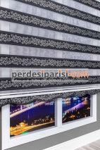 Begonvil Antrasit Simli Sarmaşık Zebra Perde