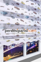 Kids Araba Baskılı Plise Zebra Perde