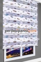 Kids Araba Baskılı Plise Zebra Perde