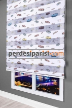 Kids Araba Baskılı Plise Zebra Perde