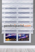 Star Gri Gümüş Simli Plise Zebra Perde