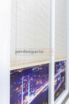 Mira Krem Desenli Cam Balkon Plise Perde