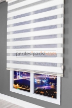 Astoria Ekru Plise Desenli Zebra Perde