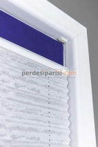Mira Beyaz Desenli Cam Balkon Plise Perde