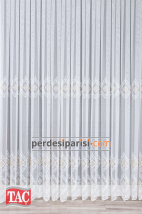 Taç Altın Damask İşlemeli Keten Tül Perde