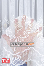 Taç Altın Damask İşlemeli Keten Tül Perde