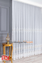 Taç Altın Damask İşlemeli Keten Tül Perde