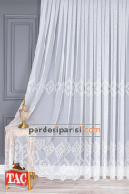 Taç Altın Damask İşlemeli Keten Tül Perde
