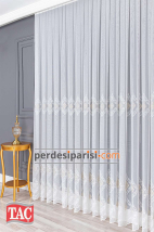 Taç Altın Damask İşlemeli Keten Tül Perde