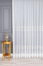Taç Altın Damask İşlemeli Keten Tül Perde