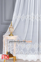 Taç Altın Damask İşlemeli Keten Tül Perde