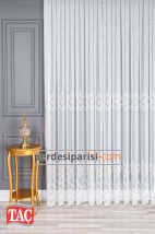 Taç Altın Damask İşlemeli Keten Tül Perde