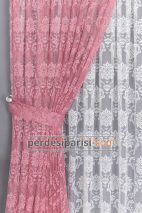 Damask Gülkurusu Tül + Fon Perde
