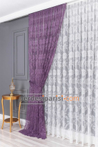 Damask Mor Full Paket Perde