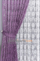 Damask Mor Full Paket Perde