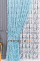 Damask Turkuaz Full Paket Perde