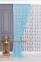 Damask Turkuaz Full Paket Perde