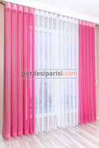 Beyaz-Pembe Çizgili Tül Dikey Perde