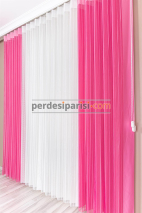 Ekru-Pembe Çizgili Tül Dikey Perde