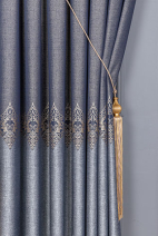 Damask Lacivert Bej Pano Fon Perde