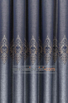 Damask Lacivert Bej Pano Fon Perde