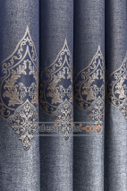 Damask Lacivert Bej Pano Fon Perde