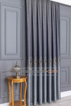 Damask Lacivert Bej Pano Fon Perde